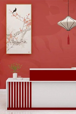 Red cabinets of office furniture in Dubai